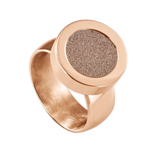 Quiges RVS Schroefsysteem Ring Rosékleurig Glans 16mm met Verwisselbare Glitter Champagne 12mm Mini Munt