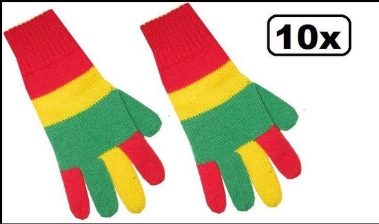 10x Paar handschoenen rood/geel/groen - handschoen carnaval rood geel groen  winter... | bol.com