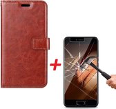 Etui Portefeuille Huawei P10 Marron avec Protecteur d'écran en Glas Trempé