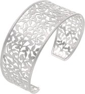 Behave - Armband - Zilver Kleur - Open bangle in gekrast design met bladmotief - 17.5cm