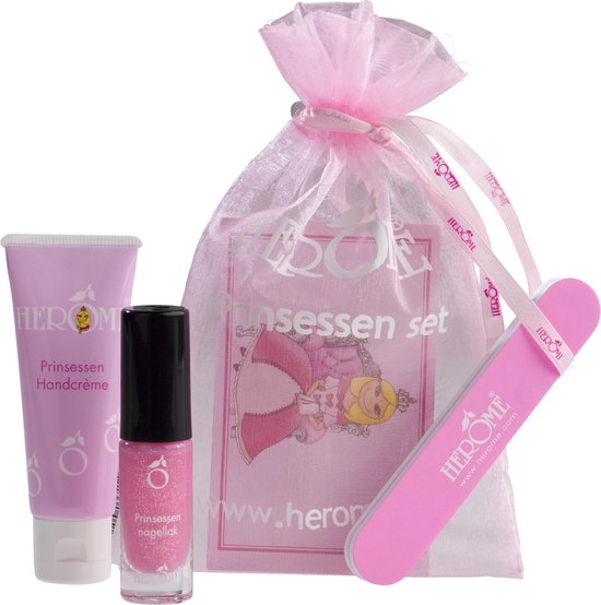 Foto: Herome kinder prinsessen cadeau set op waterbasis roze glitter nagellak incl handcreme en nagelvijl kinder make up cadeau kind