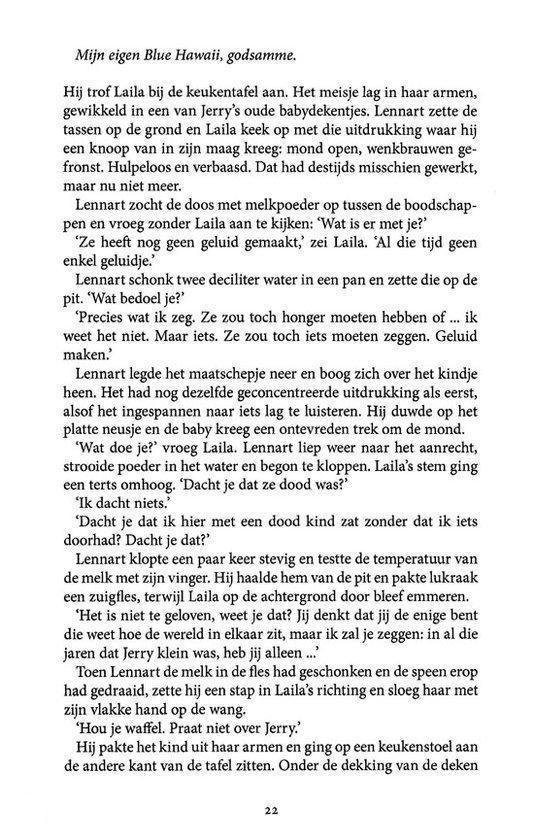 Boekpagina 22. Tekst over Laila, Jerry, melk en een baby.