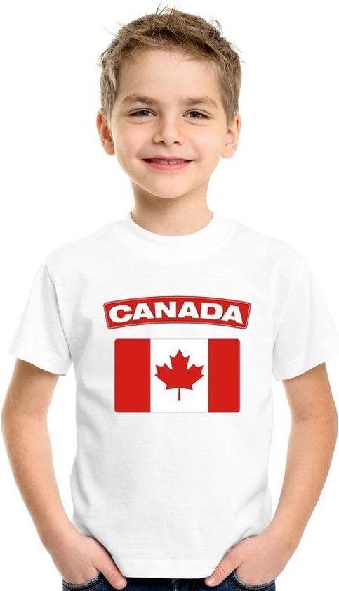 T-shirt met Canadese vlag wit kinderen 158/164