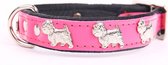 Dog's Companion Leren Halsband - Westie - Lengte: 35cm - Verstelbaar 28-34 cm x 16 mm - Roze / Zwart