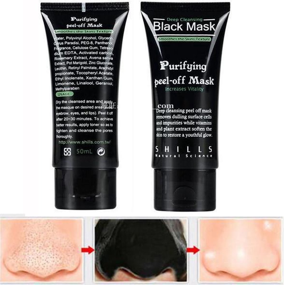 Black Head Peel Off Mask Tube | Mee Eters & Acne verwijderen | Shills Natuurlijke Producten | 2 x 50 ml