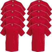 10 x Fruit of the Loom V-Hals ValueWeight T-shirt Rood Maat S