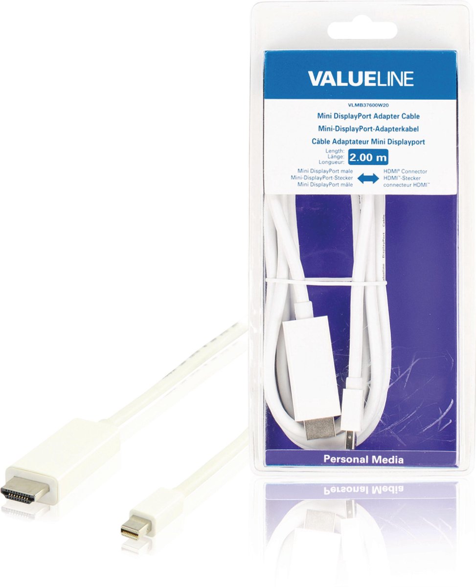 Valueline VLMB37600W20 Mini Displayport-adapterkabel Mini-displayport Mannelijk - Hdmi-connector Wit 2,00 M