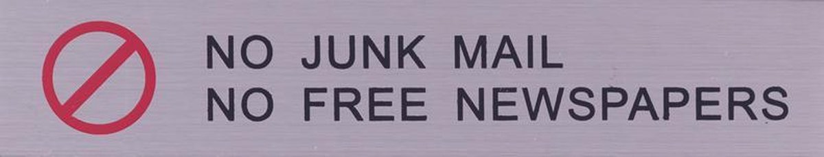 RVS Brievenbussticker Engelse tekst geen reclame: No Junk mail Zelfklevend