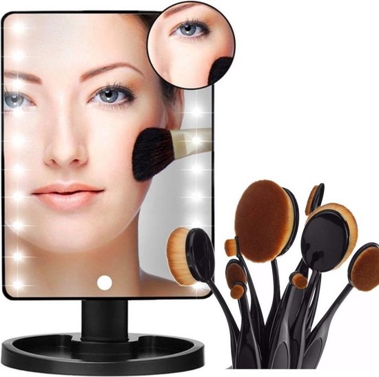 16 LED Makeup SPiegel Zwart - LEDH