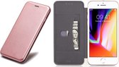 Apple iPhone 8 Hoesje Wallet Book Case Roze / Roségoud, Hoesje Portemonnee Leer iPhone 7/8 met Vakje voor Pasjes, Hoesje Cover iPhone 7/8, Case met Siliconen Houder