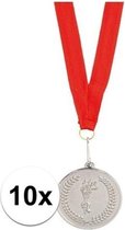 Sportprijzen - 10x stuks zilveren medailles tweede prijs aan rood lint