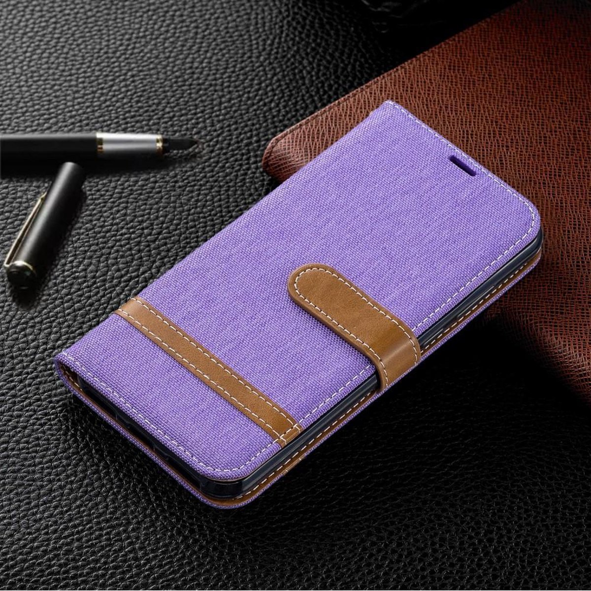 Denim Book Case - Geschikt voor Huawei Y6 (2019) / Y6s Hoesje - Paars