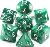Polydice set – Dobbelstenen voor Dungeons & Dragons – 7 delig Marmer Groen Wit – Polyhedral dice set - Dobbelsteen