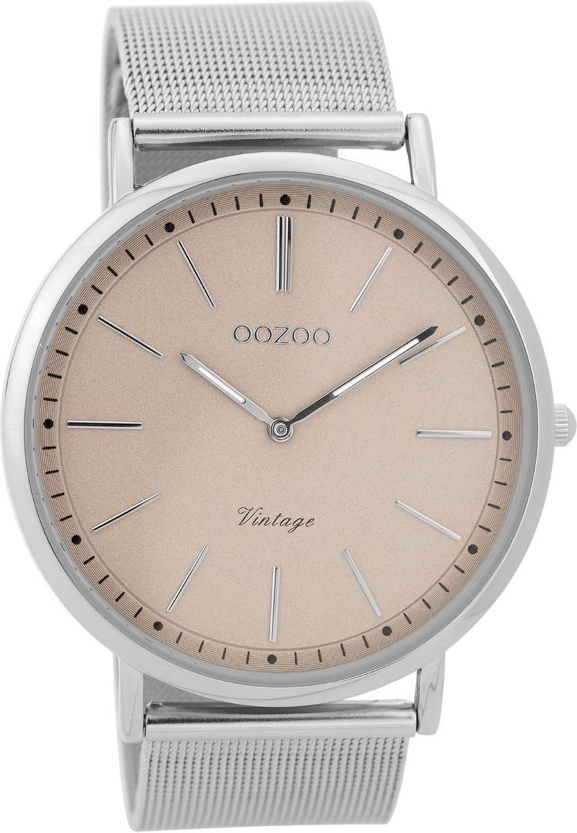 Zilverkleurige OOZOO horloge met zilverkleurige metalen mesh armband - C9355