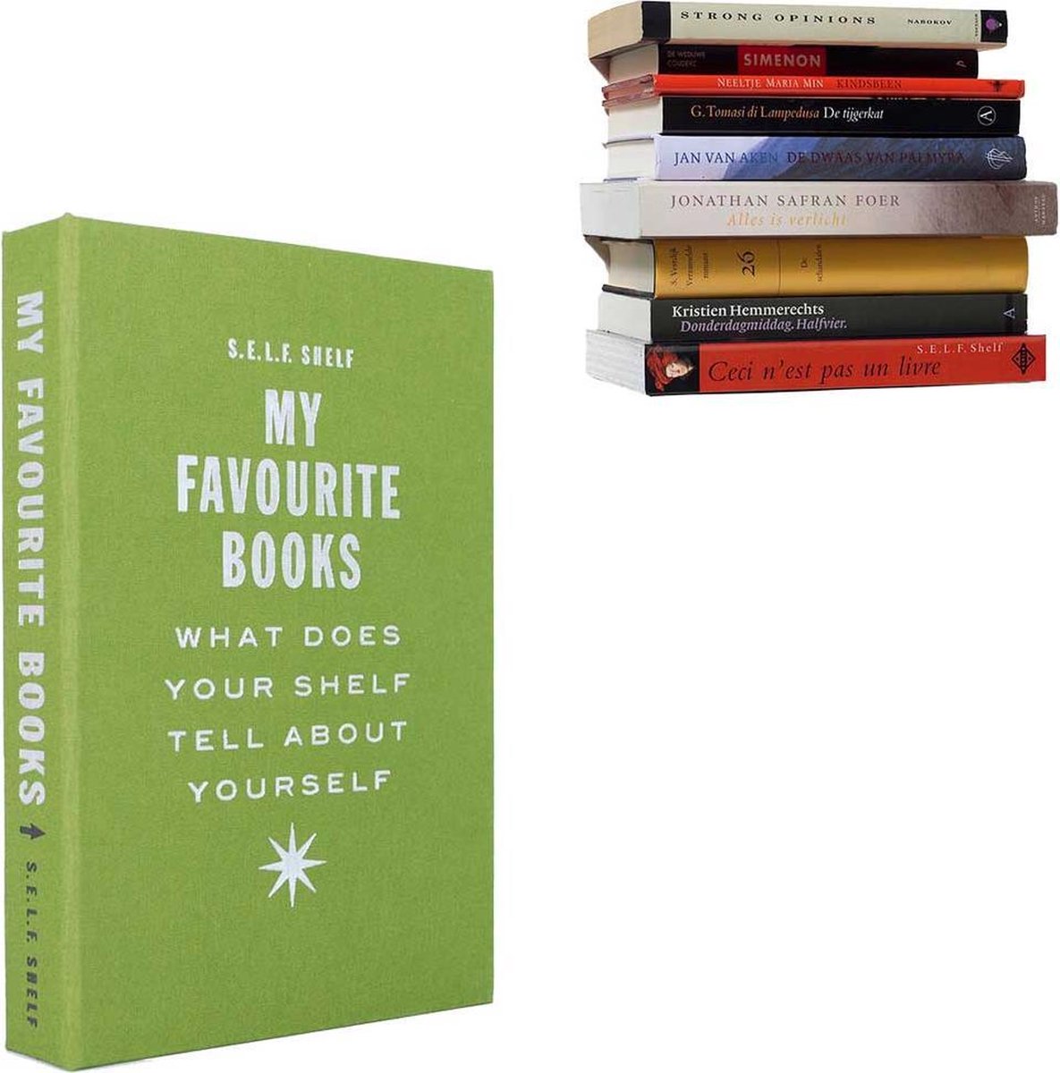 Selfshelf - Zwevende boekenplank - Linnen - Groen - My favourite books - L 22,5 x B 15,5 x H 3,5 cm