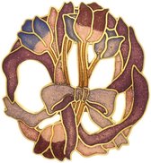 Behave® Dames Broche rond tulpen bloemen paars - emaille sierspeld -  sjaalspeld  4,5 cm