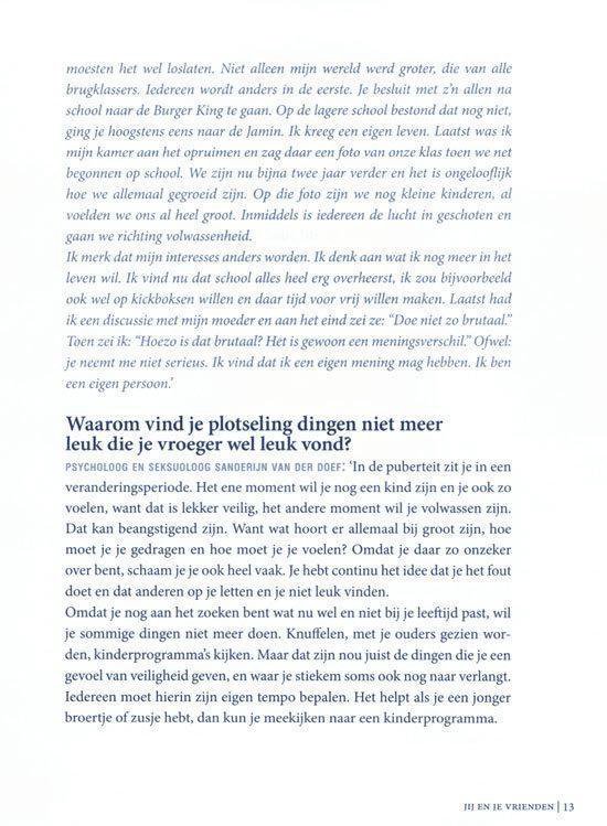 Tekstpagina met de vraag 'Waarom vind je plotseling veel leuker?' en een stuk over psychologie.