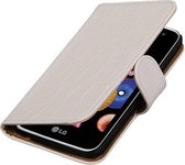 Croco Bookstyle Wallet Case Hoesje Geschikt voor LG K4 Wit