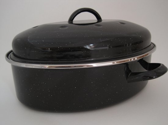 Emaille ovale braadslede/ovenschaal - 32cm - 4 l - zwart