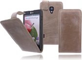 Devills LG Optimus L7 2 Lederen Flip Case Cover Hoesje  Beige