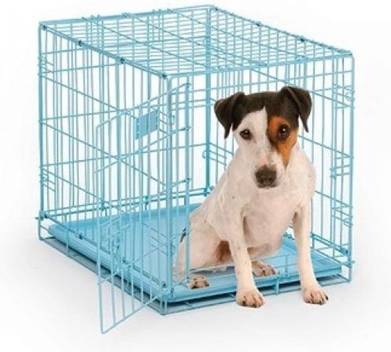 Hondenbench metaal. -blauw Medium x 45 x 51 cm. 2 deuren. Honden... bol.com