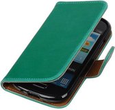Zakelijke Book Case Telefoonhoesje Geschikt voor de Samsung Galaxy S3 Mini - Portemonnee Hoesje - Pasjeshouder Wallet Case - Groen