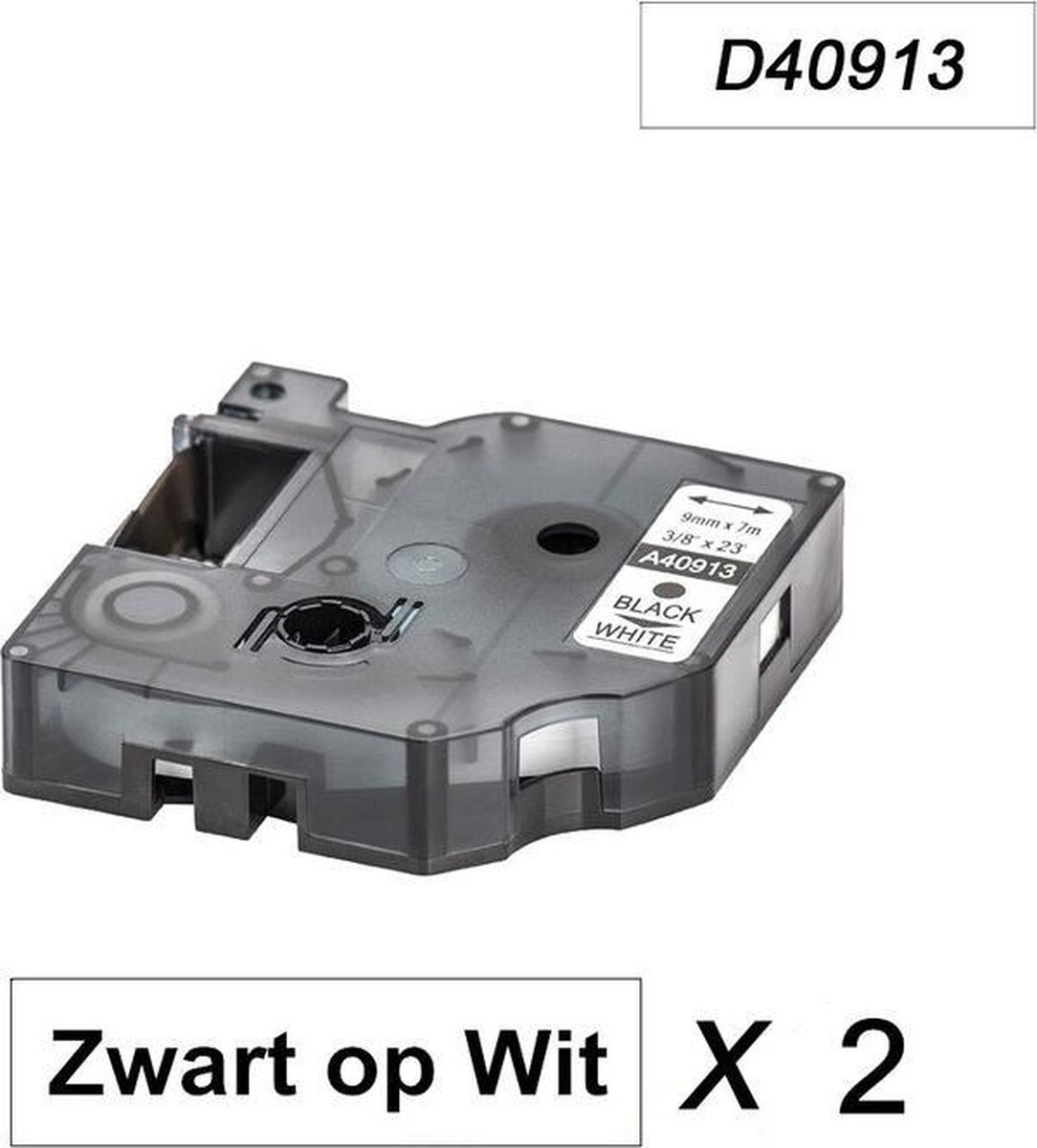 2 x Dymo 40913 Zwart op Wit Standaard Label Tapes Compatible voor Dymo 2000 3500 5500 Label Manager 100 110 120P 150 160 200 210D 220P 260D 280 300 350 360D 400 450 450D / 9mm x 7m - Quick Supplies B.V.