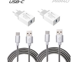 PWR4U adapter met aluminium snoer - set van twee - snellader met USB-C kabel - QC 3.0