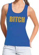 Bitch gouden tekst tanktop / mouwloos shirt blauw dames - dames singlet Bitch M