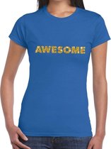 Awesome goud glitter tekst t-shirt blauw voor dames XL