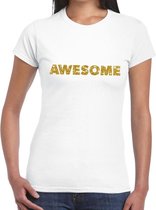 Awesome goud glitter tekst t-shirt wit voor dames XXL