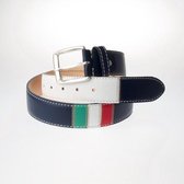 Luxe Heren Riem - Blauw/Wit met Italiaanse Vlag  – 110cm / 4cm - Sluis Leder Tricolore