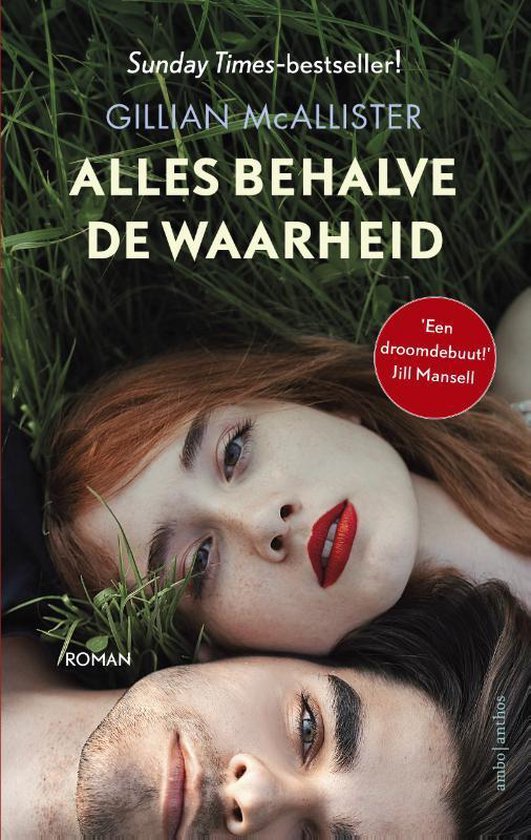 Een boek met de titel 'Alles behalve de waarheid', met een rode vrouw en een man op de cover.