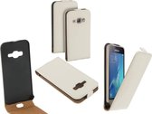 Wit Lederen Flip Case voor Samsung Galaxy J1 (2016) Hoesje