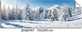 Kerstdorp achtergrond - 70x200 cm - fotopapier - winterlandschap bomen en bergen - kerstdecoratie binnen - winterlandschap - kerstinterieur - modeltreinen