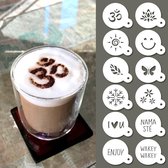 Pochoir café QBIX - modèle Cappuccino - ensemble de pochoirs barista réutilisable - modèles cacao - 12 pièces - Yoga, nature et bonnes vibrations