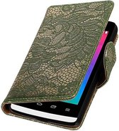 Lace Bookstyle Wallet Case Hoesjes voor LG Joy H220 Donker Groen