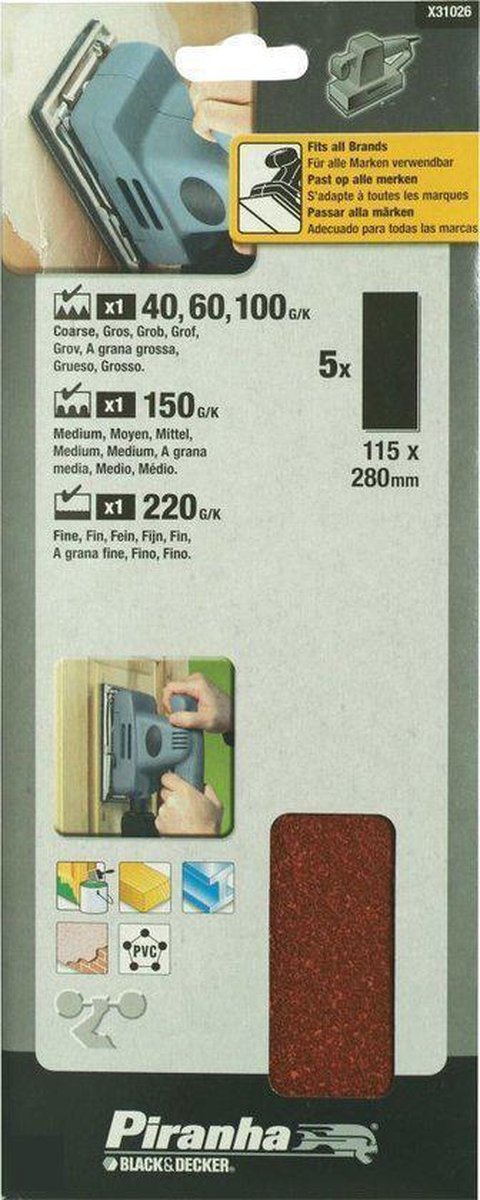 Piranha Schuurstroken 280 x 115 mm Super - Type C 1x K40, 60, 100, 150, 220, 5 stuks X31026