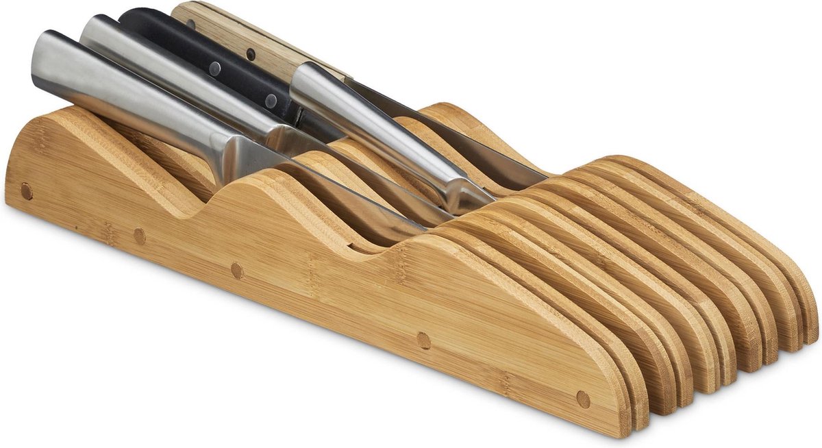 messenblok lade - zonder messen - liggend - bamboe - voor 9 messen - 5 x 12 x 40 cm