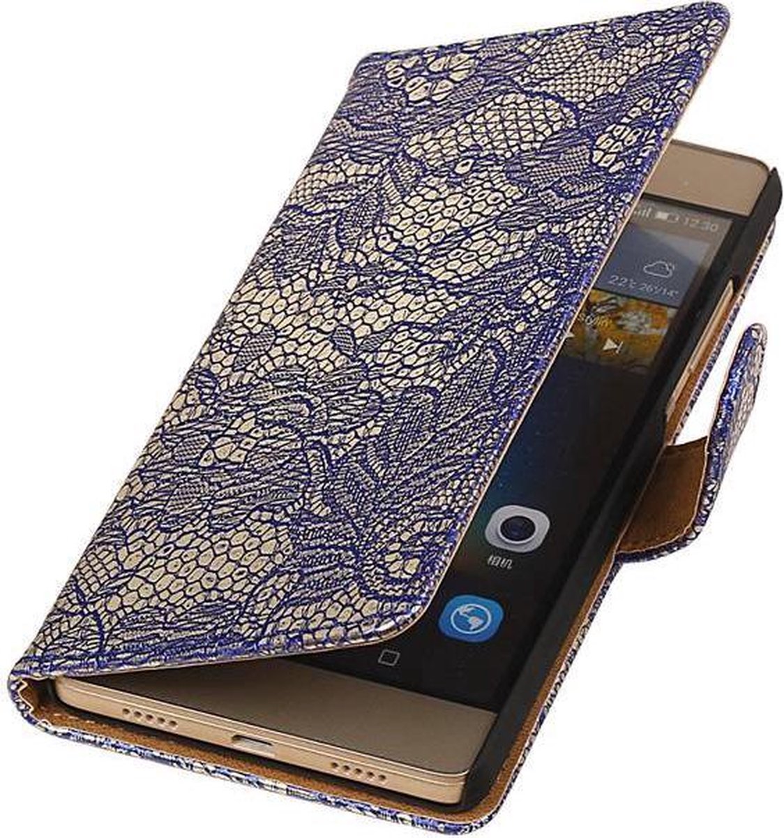 Donkerblauw bloem design bookcase voor Samsung Galaxy A3 2016 hoesje