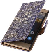 Donkerblauw bloem design bookcase voor Samsung Galaxy A3 2016 cover