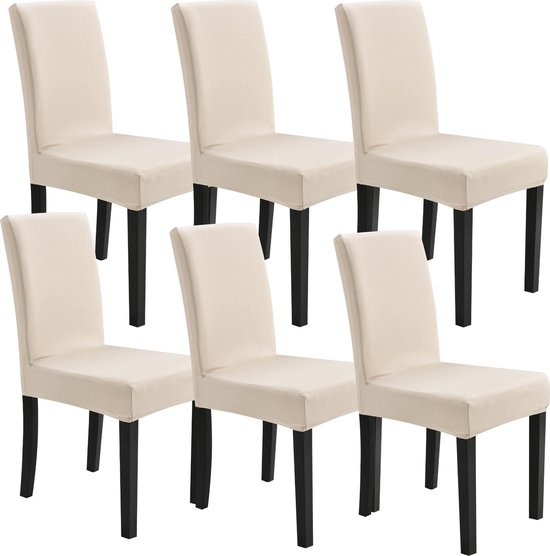 Stoelhoes set van 6 hoes voor stoelen stretch zandkleur