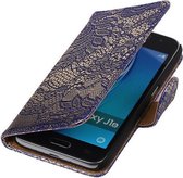 Blauw Lace booktype cover hoesje voor Samsung Galaxy J1 Nxt / J1 Mini