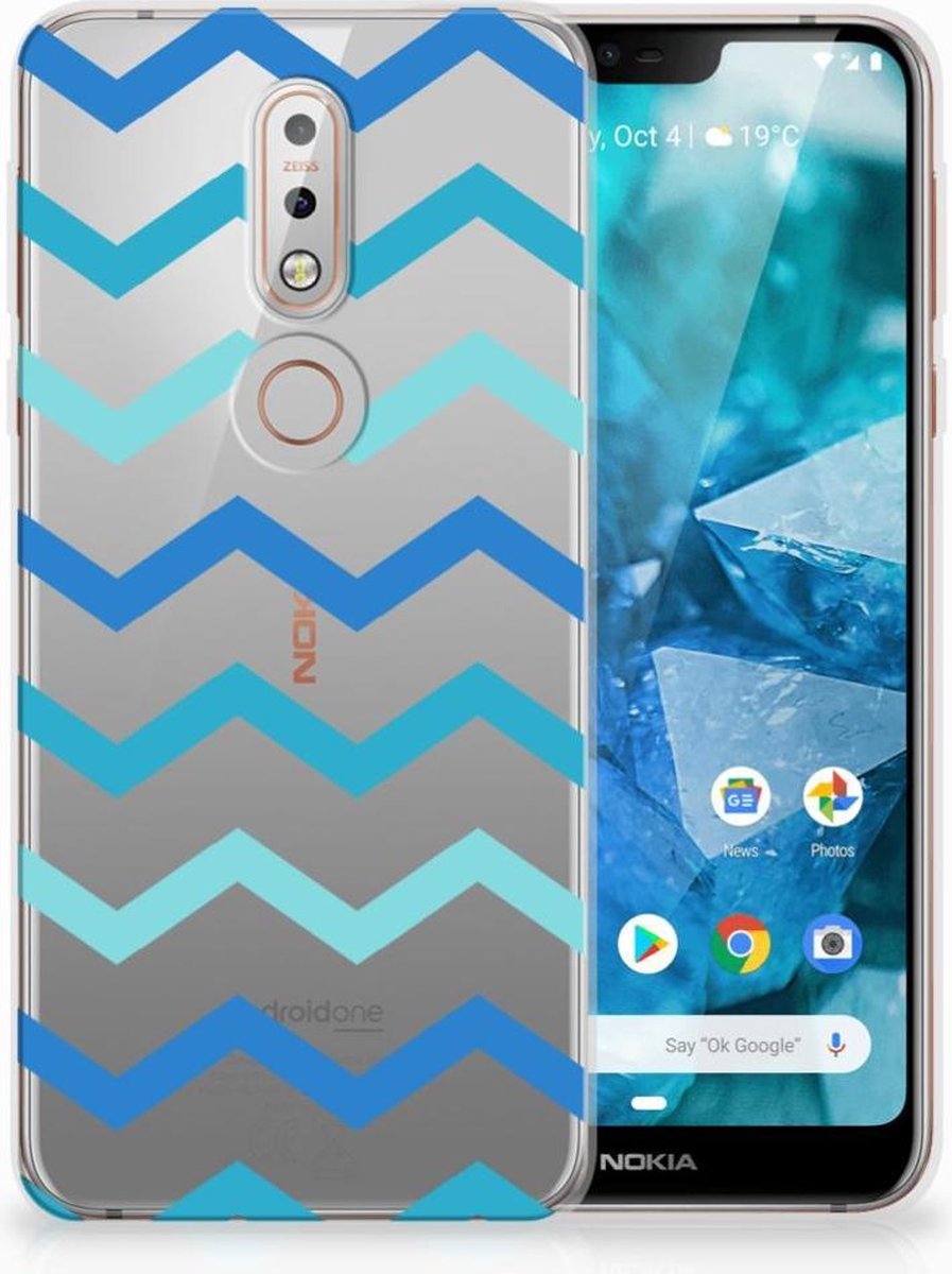 Nokia 7.1 TPU bumper Zigzag Blauw