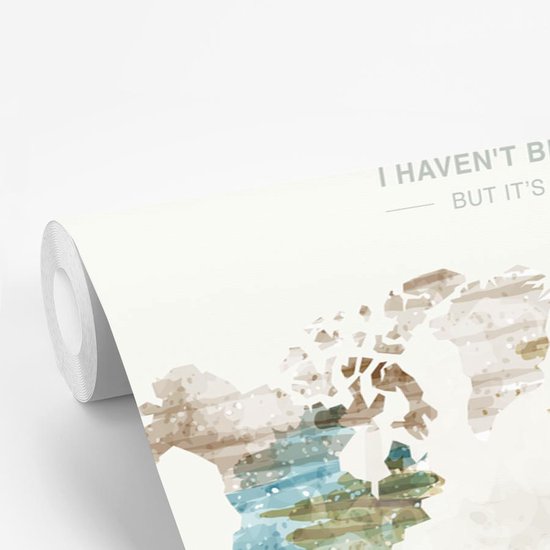 Papier peint photo en vinyle - Carte du monde aux anciennes couleurs pittoresques avec texte largeur 450 cm x hauteur 300 cm - Tirage photo sur papier peint (disponible en 7 tailles)