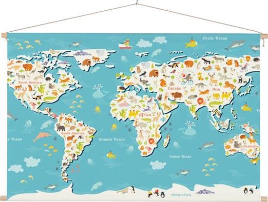 Carte du monde des Kinder sur plaque scolaire recherche image 60x40 cm lattes plates - Poster textile