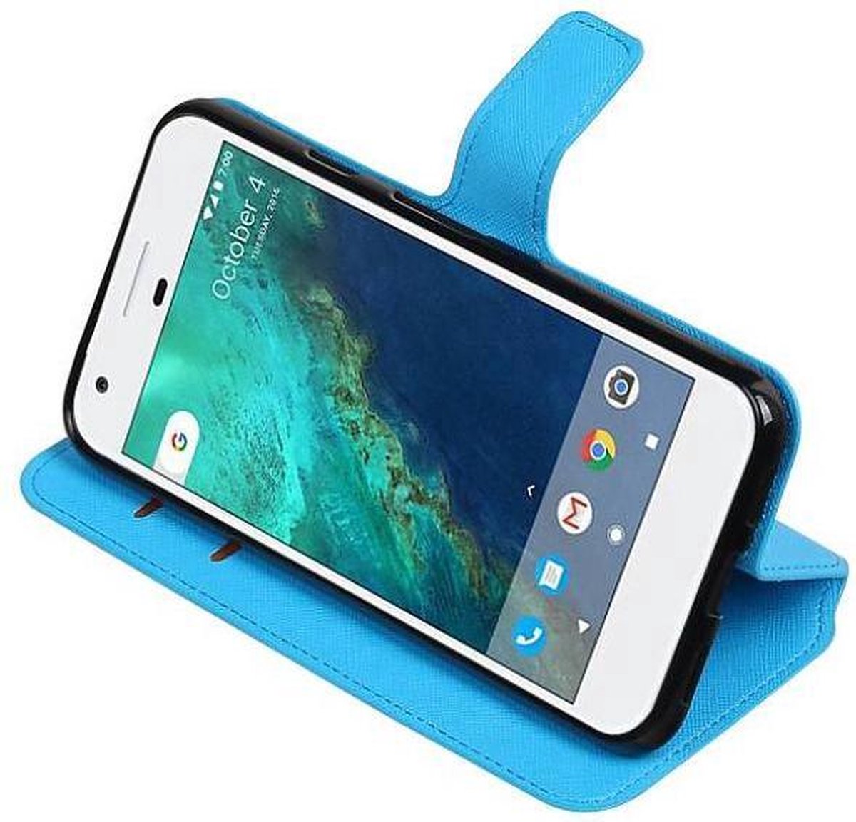 Cross Pattern TPU Bookstyle Wallet Case Hoesjes Geschikt voor Google Pixel XL Blauw