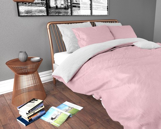 Sleeptime Twee Kleuren Dekbedovertrek - 200x200/220 + 2 kussenslopen 60x70 - Roze/Wit - Tweepersoons van Merkloos — afbeelding 4
