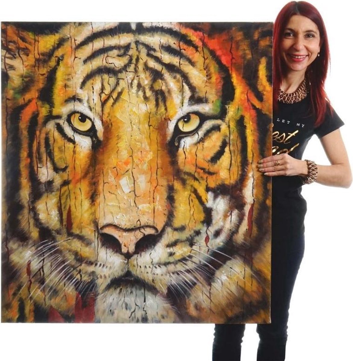 Handgeschilderde Olieverf schilderij tijger