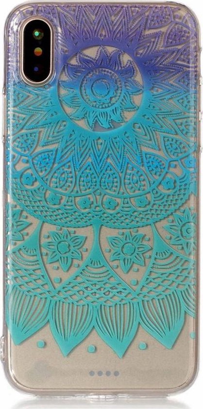 Shop4 - iPhone X Hoesje - Zachte Back Case Mandala Transparant Blauw